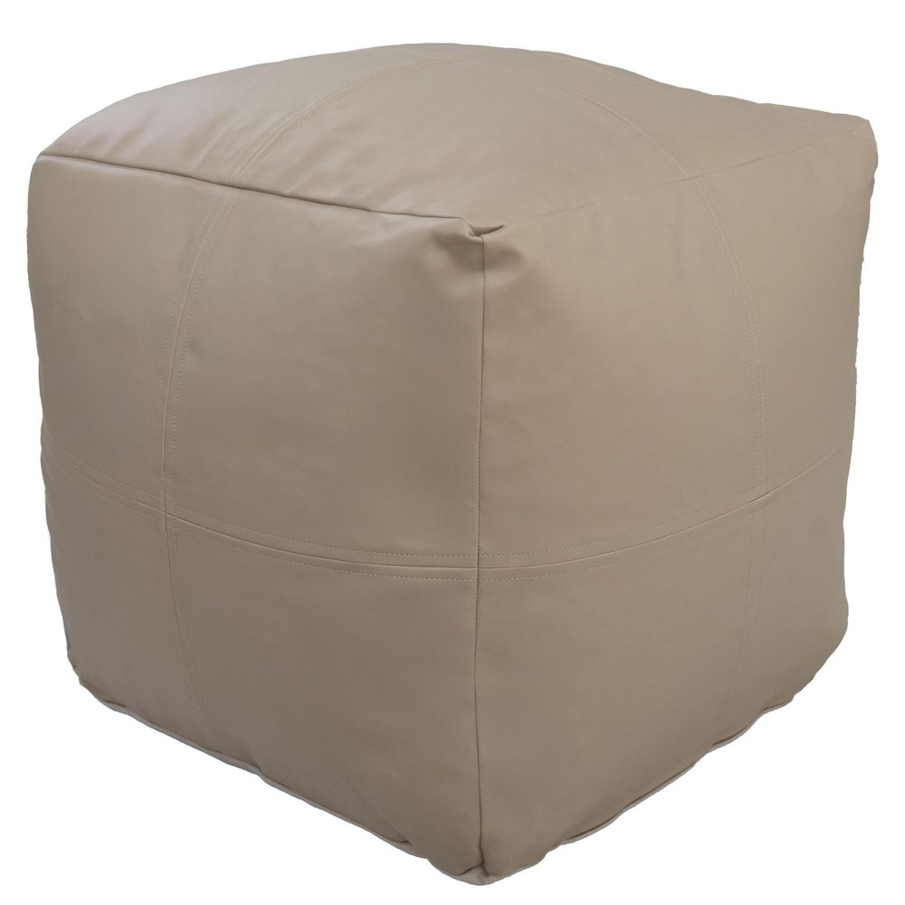 18" Beige and Natural Faux Leather Cube Pouf Ottoman