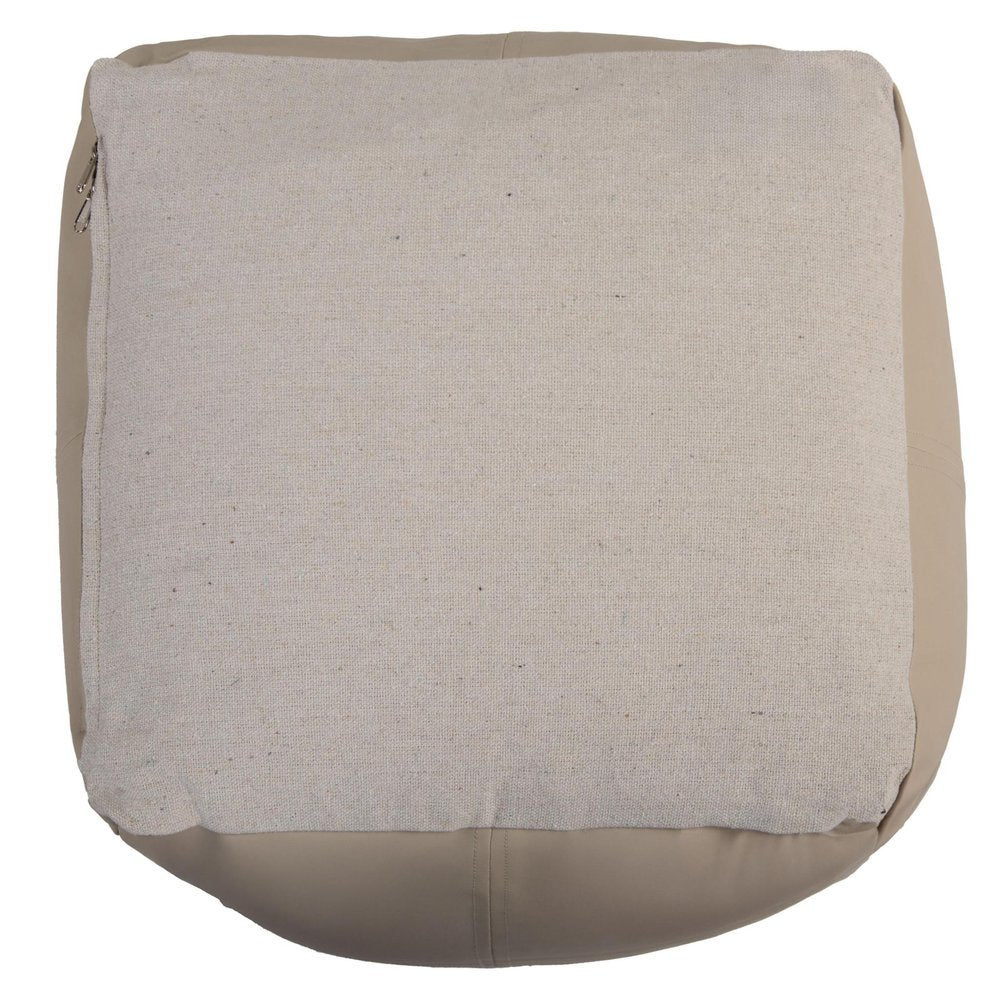 18" Tan Faux Leather Cube Pouf Ottoman