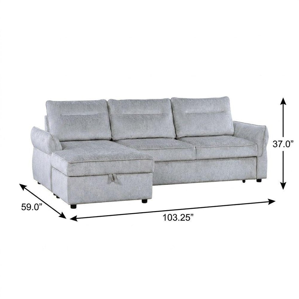 103" Gray Upholstered Sleeper Right Sofa
