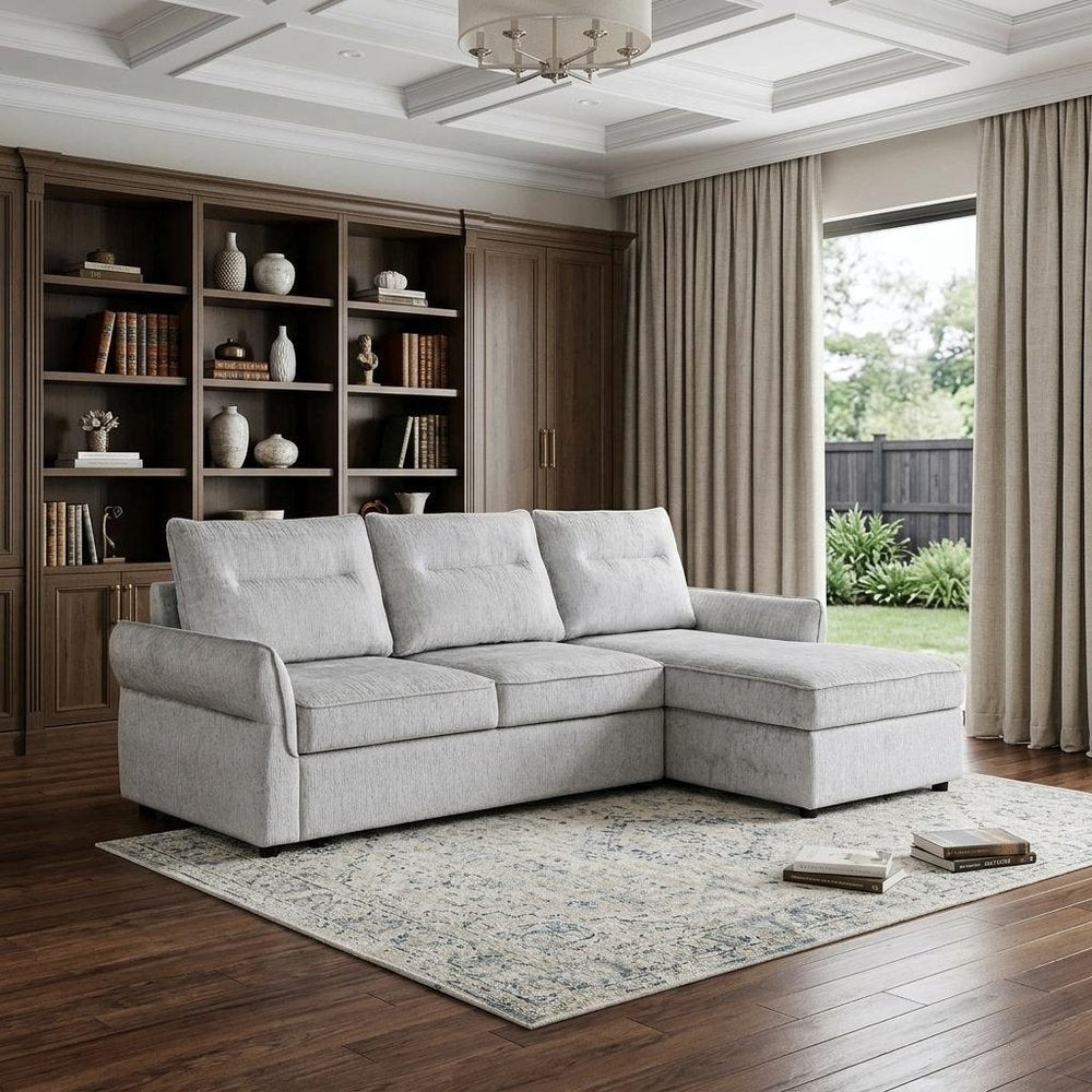 103" Gray Upholstered Sleeper Right Sofa