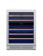 32" X 22" Silver and Black Metal Dual Compartment Wine Refrigerator