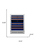 32" X 22" Silver and Black Metal Dual Compartment Wine Refrigerator