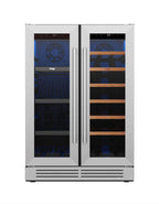 34" X 22" Silver and Black Metal Dual Compartment Wine And Beverage Refrigerator