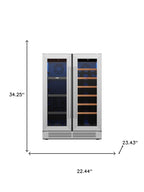 34" X 22" Silver and Black Metal Dual Compartment Wine And Beverage Refrigerator