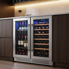 34" X 22" Silver and Black Metal Dual Compartment Wine And Beverage Refrigerator