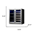34" X 22" Silver and Black Metal Dual Compartment Wine And Beverage Refrigerator