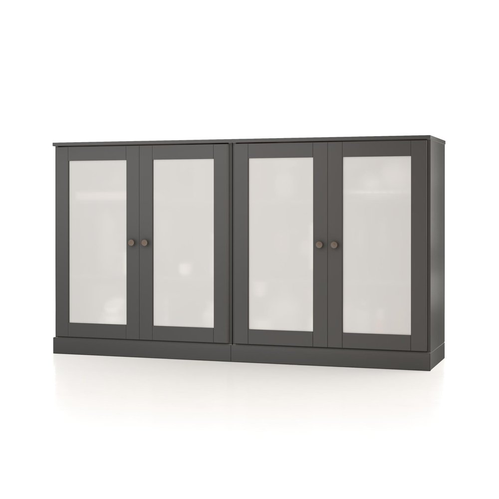 64" Gray Solid Wood Sideboard With Four Glass Doors