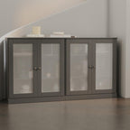 64" Gray Solid Wood Sideboard With Four Glass Doors