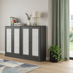 64" Gray Solid Wood Sideboard With Four Glass Doors
