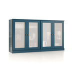 64" Teal Blue Solid Wood Sideboard With Four Glass Doors