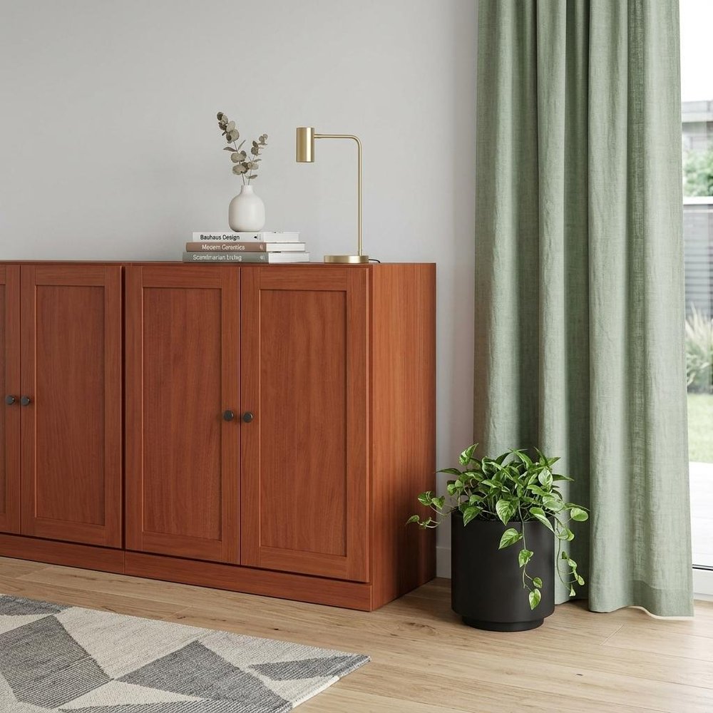 64" Coffee Solid Wood Sideboard With Four Doors