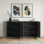 64" Gray Solid Wood Sideboard With Four Doors