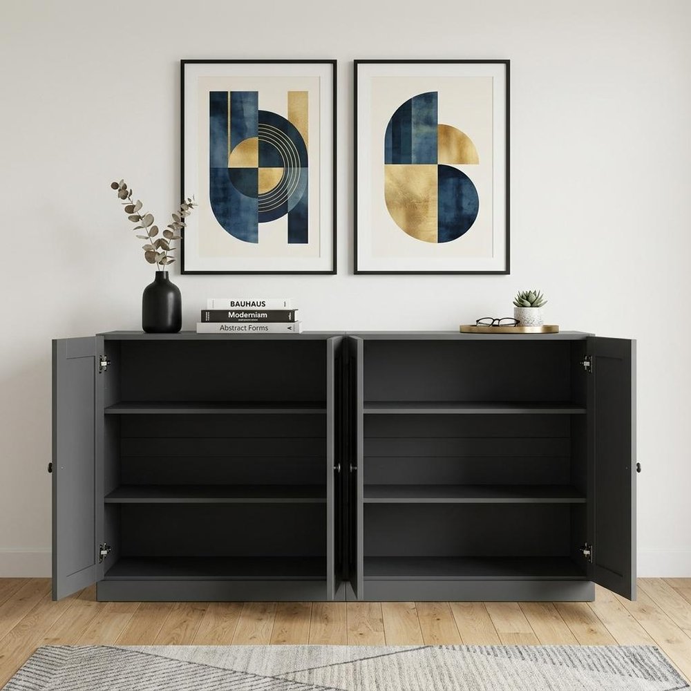 64" Gray Solid Wood Sideboard With Four Doors