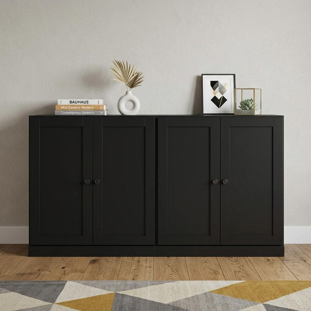 64" Black Solid Wood Sideboard With Four Doors