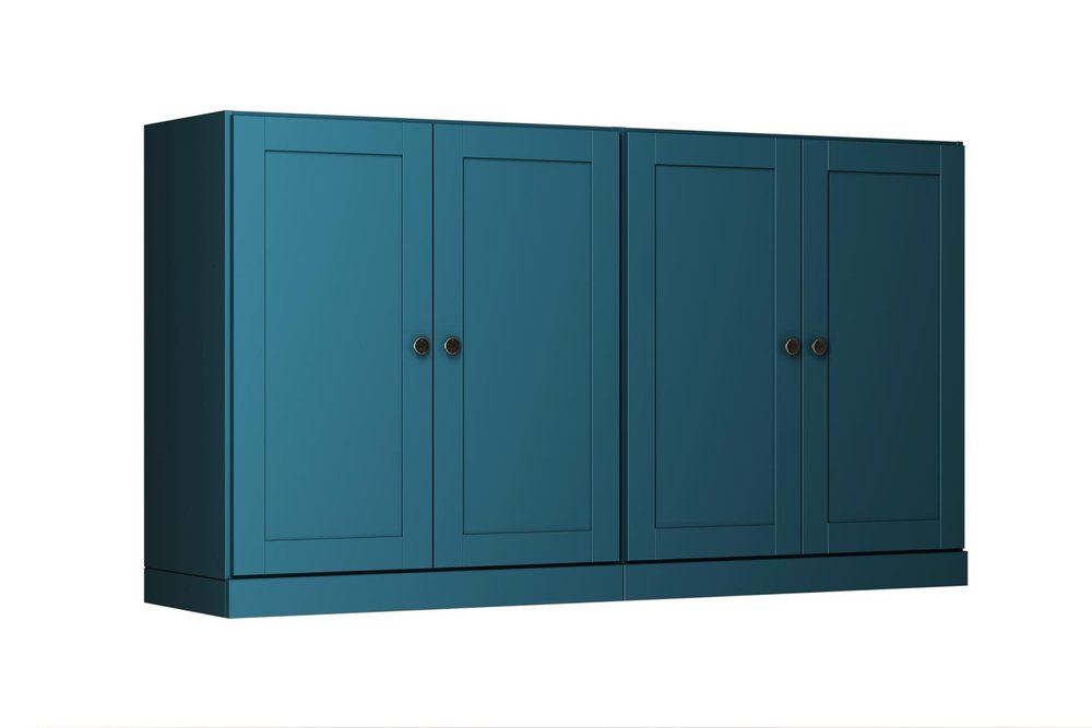 64" Teal Blue Solid Wood Sideboard With Four Doors
