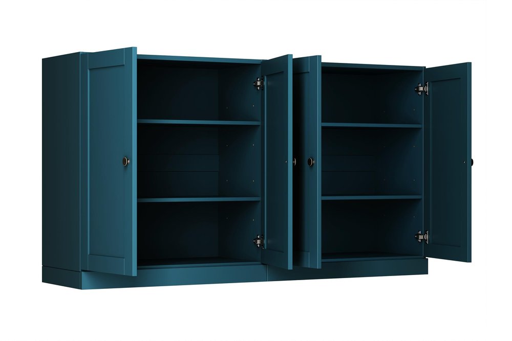 64" Teal Blue Solid Wood Sideboard With Four Doors