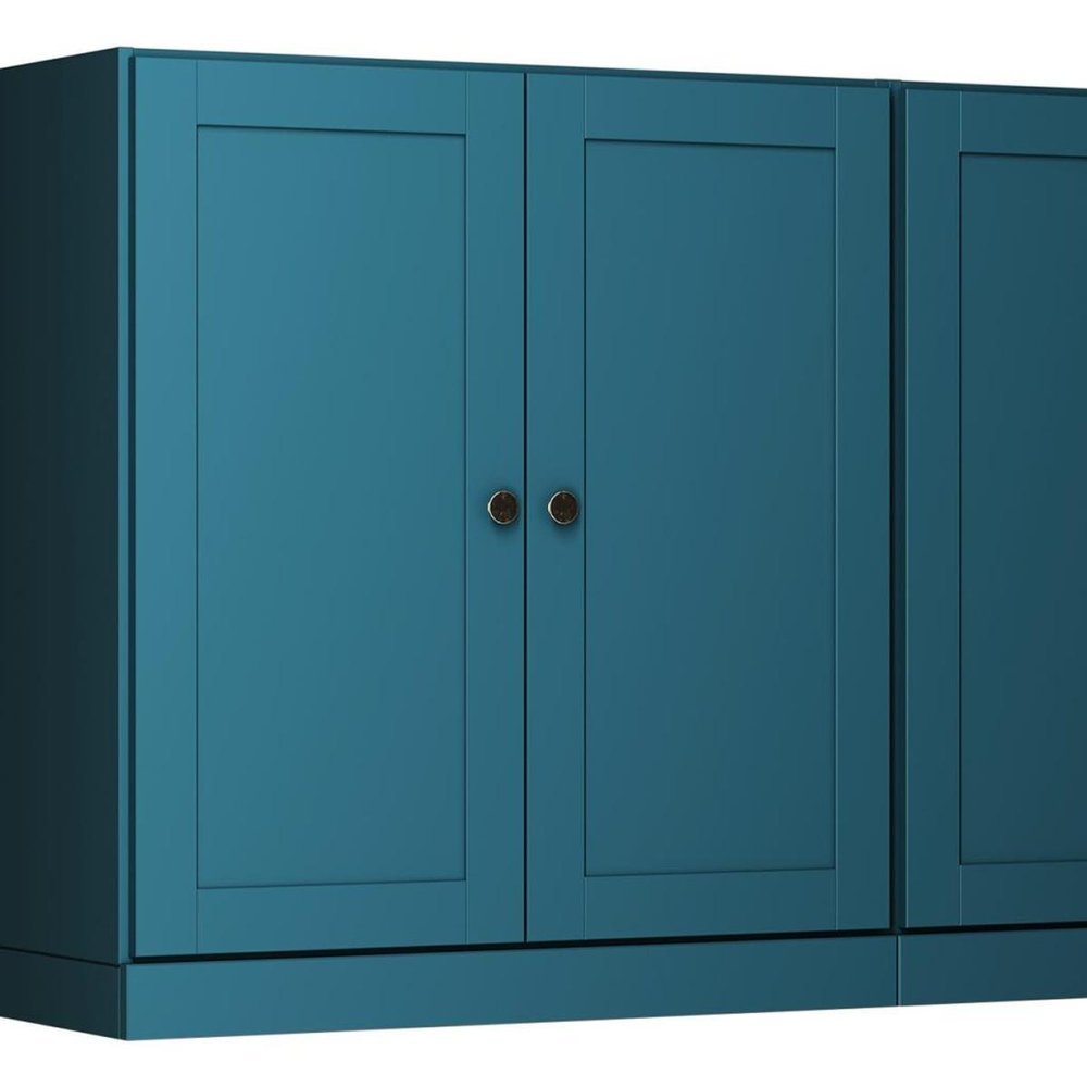 64" Teal Blue Solid Wood Sideboard With Four Doors