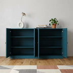 64" Teal Blue Solid Wood Sideboard With Four Doors
