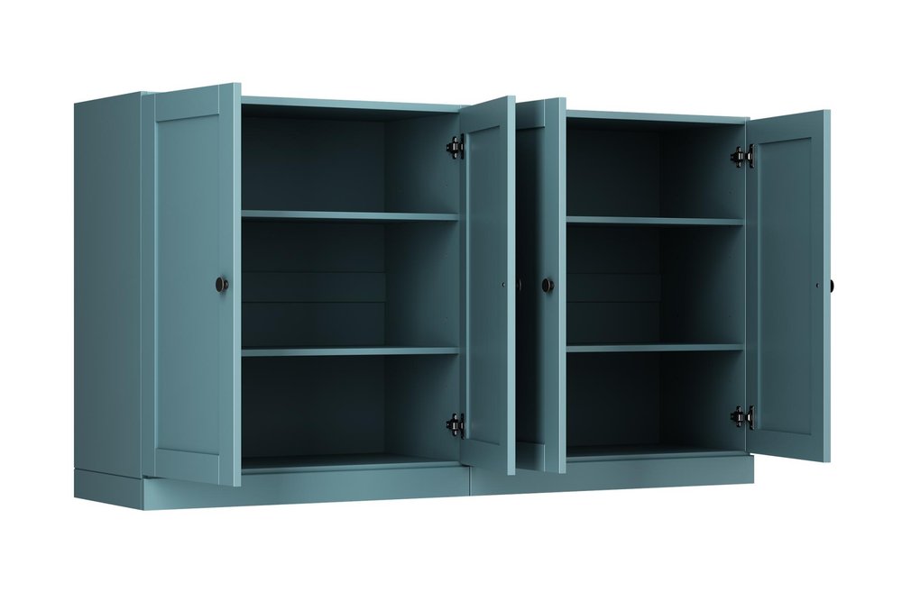 64" Aqua Solid Wood Sideboard With Four Doors