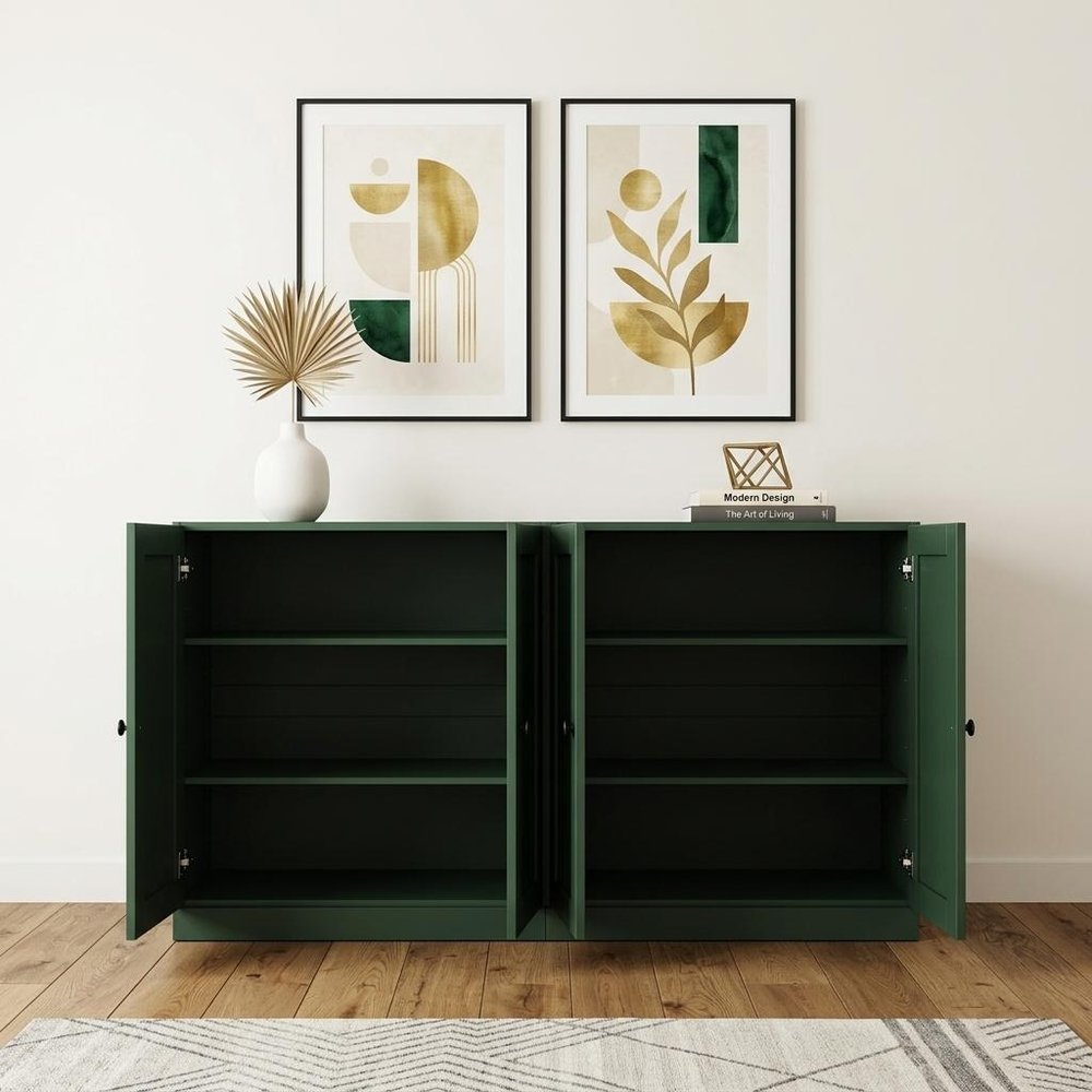 64" Green Solid Wood Sideboard With Four Doors