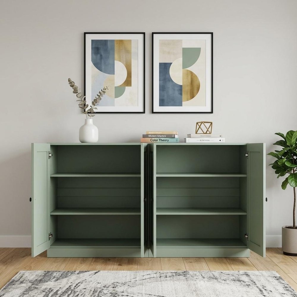 64" Sage Solid Wood Sideboard With Four Doors