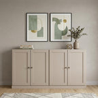 64" Beige Solid Wood Sideboard With Four Doors