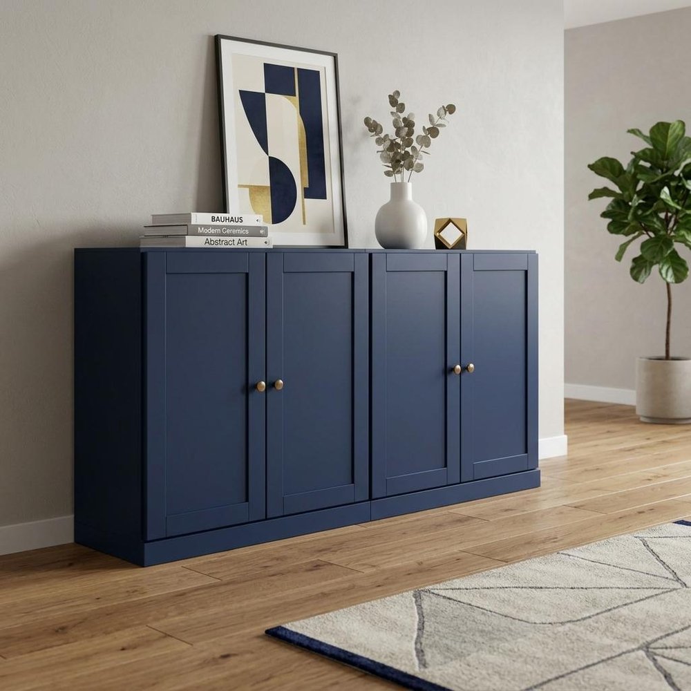 64" Navy Blue Solid Wood Sideboard With Four Doors