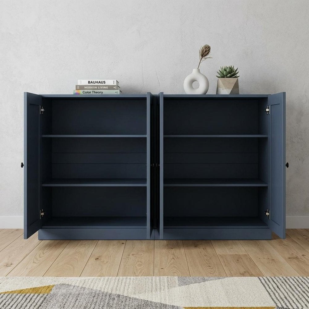 64" French Blue Solid Wood Sideboard With Four Doors