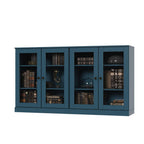 64" Teal Blue Solid Wood Sideboard With Four Glass Doors