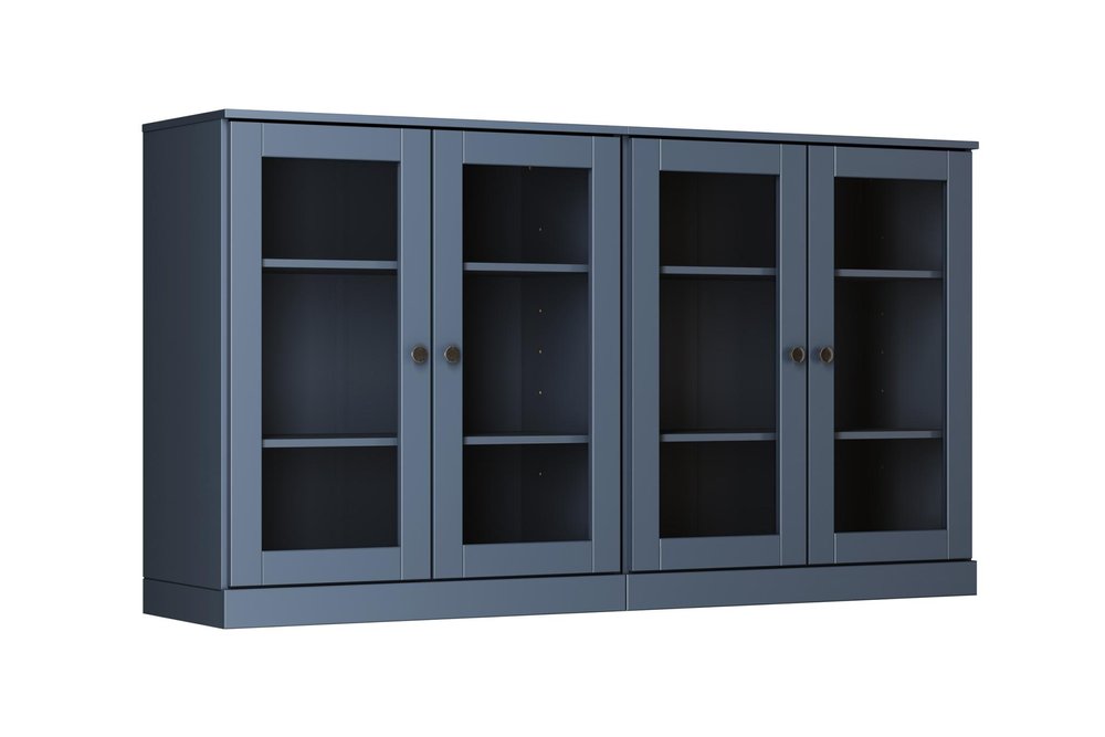 64" French Blue Solid Wood Sideboard With Four Glass Doors