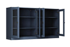 64" French Blue Solid Wood Sideboard With Four Glass Doors