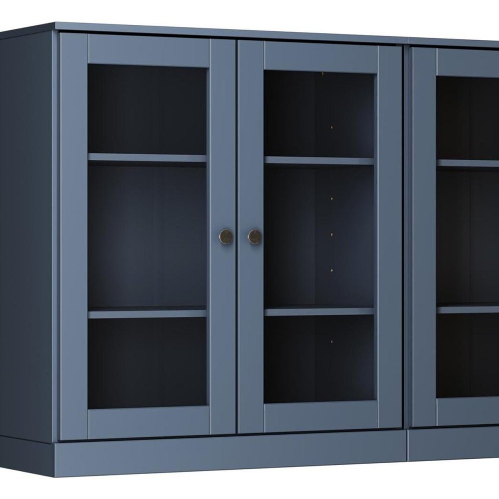 64" French Blue Solid Wood Sideboard With Four Glass Doors
