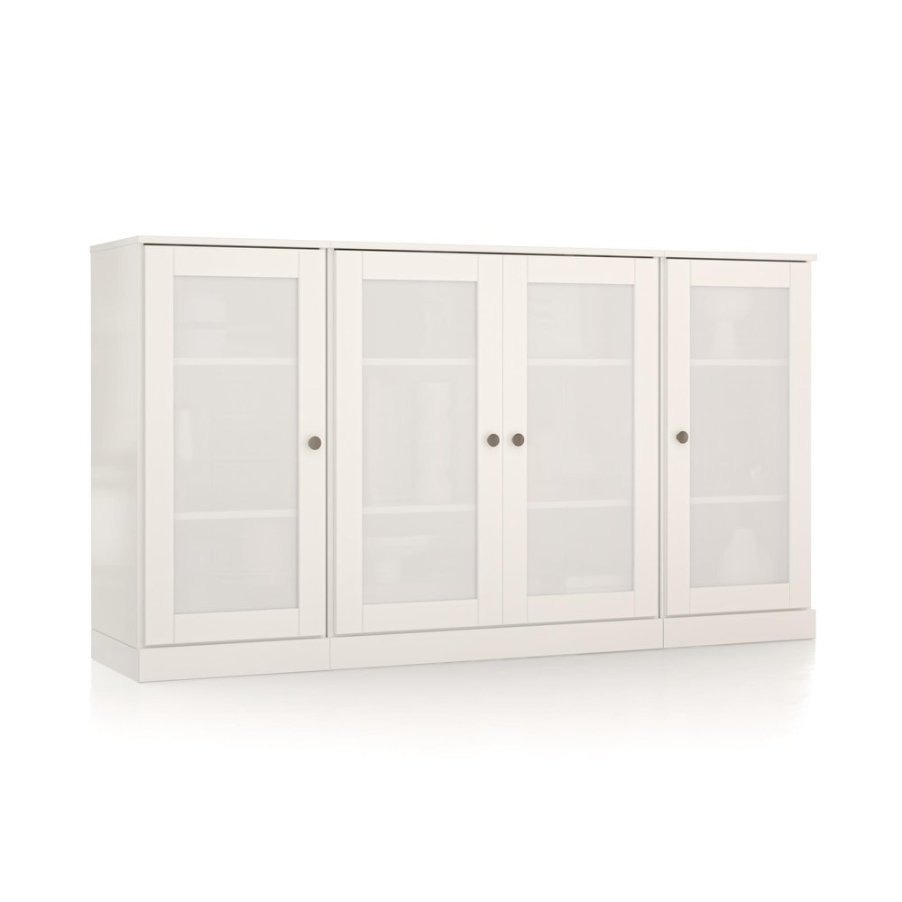 65" White Solid Wood Sideboard With Four Glass Doors