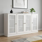 65" White Solid Wood Sideboard With Four Glass Doors