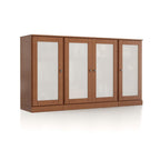 65" Coffee Solid Wood Sideboard With Four Glass Doors