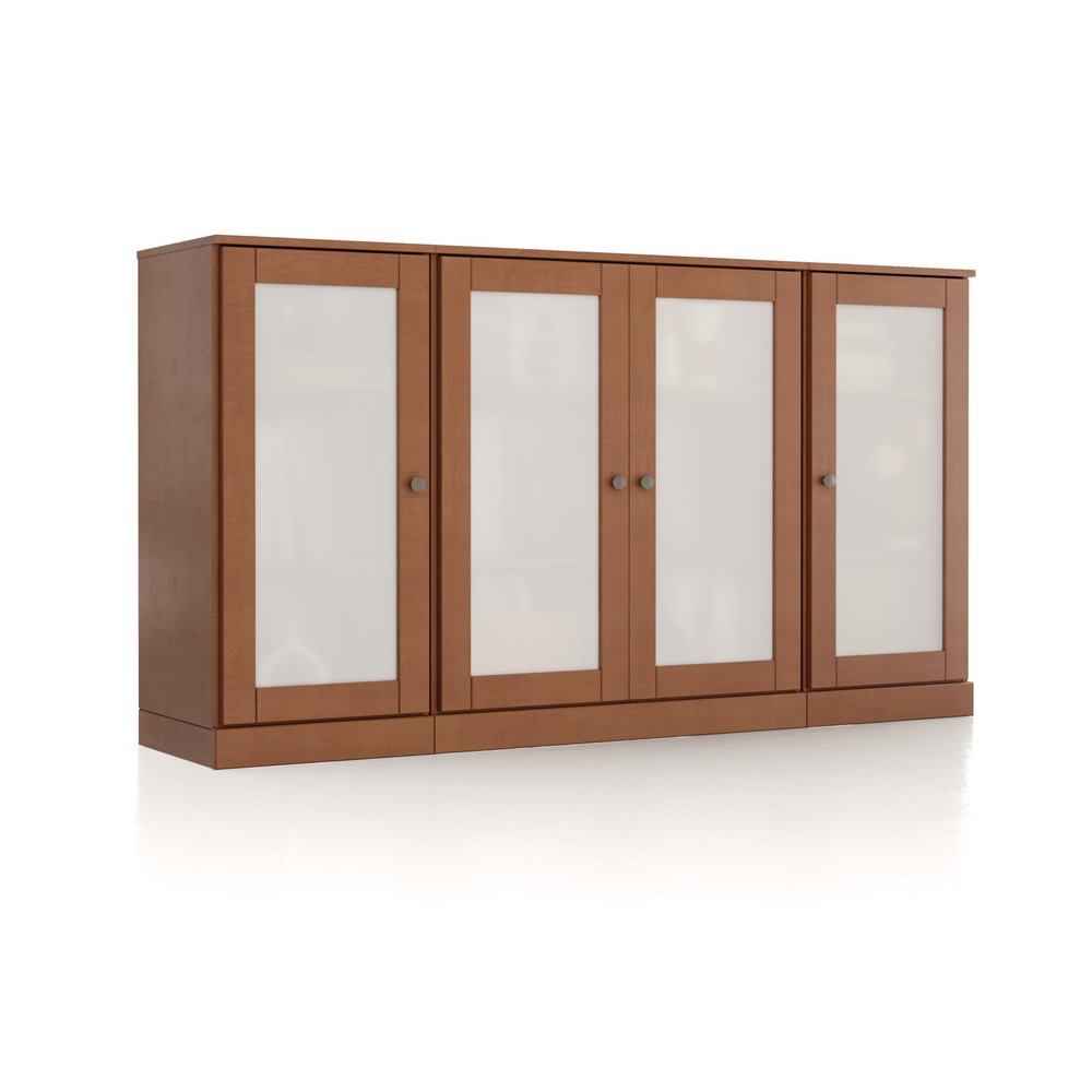 65" Coffee Solid Wood Sideboard With Four Glass Doors