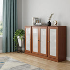 65" Coffee Solid Wood Sideboard With Four Glass Doors