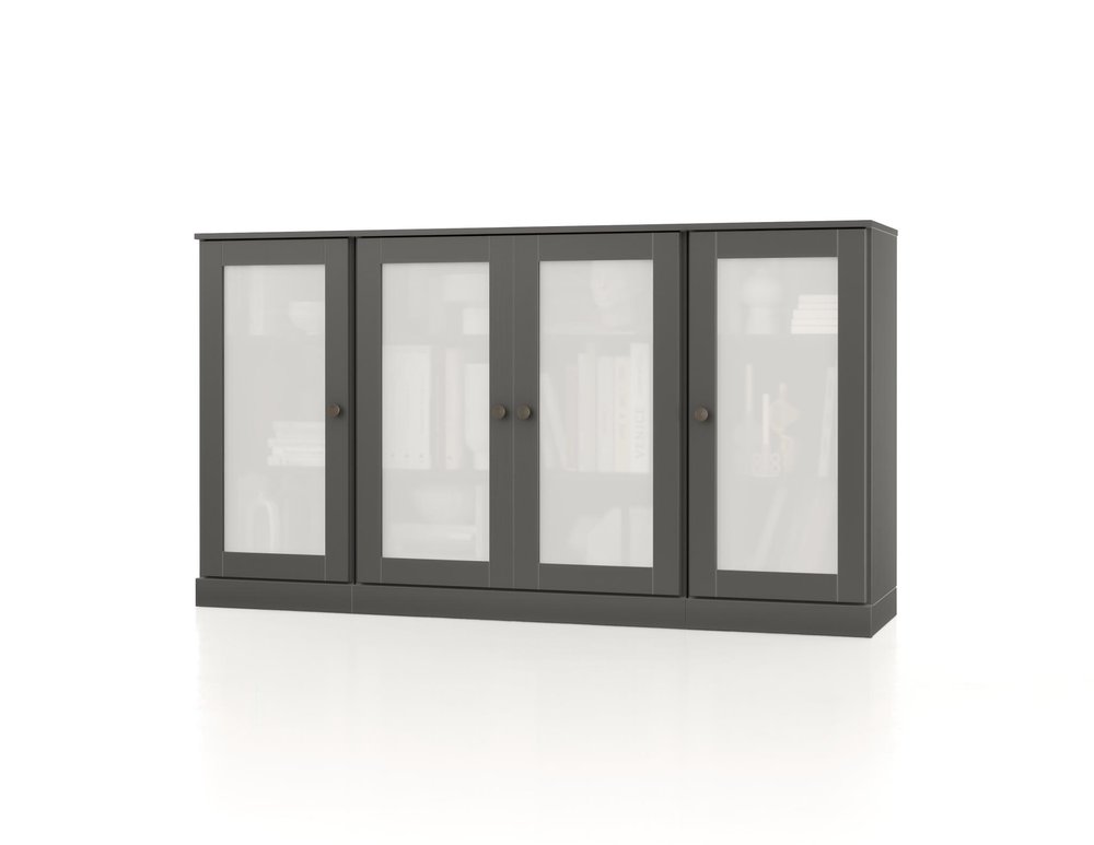 65" Gray Solid Wood Sideboard With Four Glass Doors