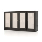 65" Black Solid Wood Sideboard With Four Glass Doors