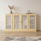 65" Yellow Solid Wood Sideboard With Four Glass Doors