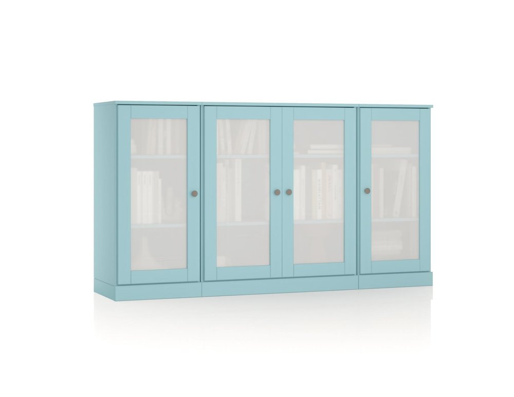 65" Aqua Solid Wood Sideboard With Four Glass Doors