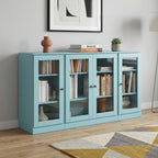 65" Aqua Solid Wood Sideboard With Four Glass Doors