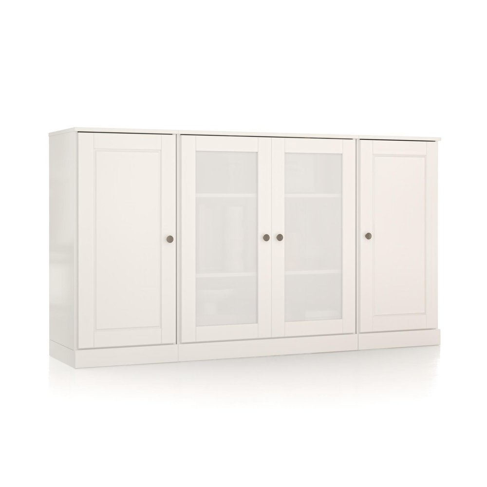 65" White Solid Wood Sideboard With Four Glass Doors