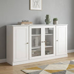 65" White Solid Wood Sideboard With Four Glass Doors