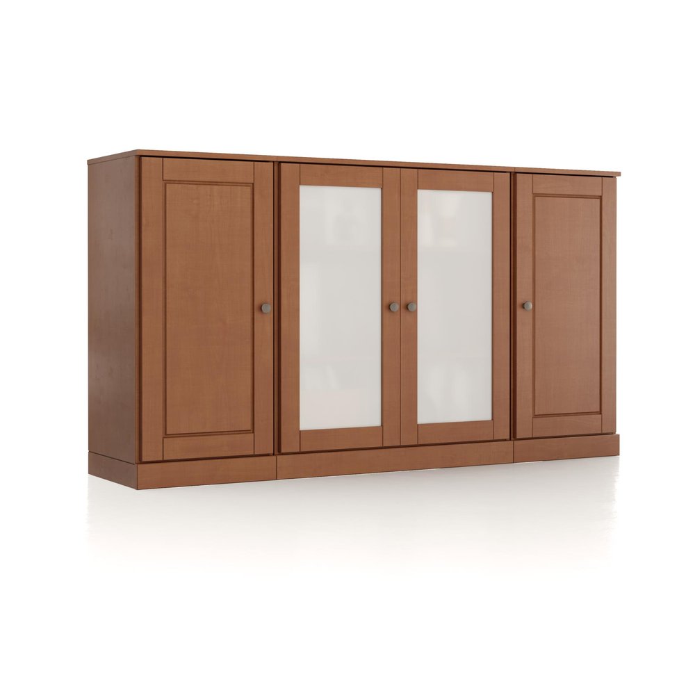 65" Coffee Solid Wood Sideboard With Four Glass Doors