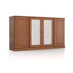 65" Coffee Solid Wood Sideboard With Four Glass Doors