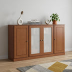 65" Coffee Solid Wood Sideboard With Four Glass Doors