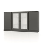 65" Gray Solid Wood Sideboard With Four Glass Doors