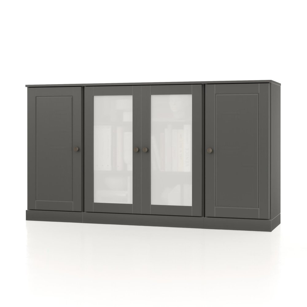 65" Gray Solid Wood Sideboard With Four Glass Doors