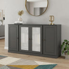 65" Gray Solid Wood Sideboard With Four Glass Doors